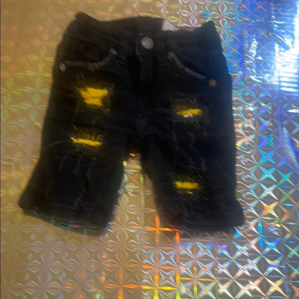 Stylish Black and Yellow Kids Denim Shorts